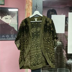 Forever 21 Olive and Gold Patterned Blouse